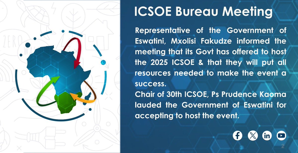 ECASROSA (@ecasrosa) on Twitter photo Representative of the <a href="/EswatiniGovern1/">Eswatini Government</a>, Mxolisi Fakudze informed the meeting that its Govt has offered to host the 2025 #ICSOE & that they will put all resources needed to make the event a success.
<a href="/ECA_OFFICIAL/">ECA</a> <a href="/mofnpzambia/">Ministry of Finance & National Planning - Zambia</a> <a href="/MalawiGovt/">Malawi Government🇲🇼</a>
<a href="/EswatiniGovern1/">Eswatini Government</a> <a href="/saro_au/">African Union-SARO</a> <a href="/UNZambia/">UN Zambia</a> Representative of the <a href="/EswatiniGovern1/">Eswatini Government</a>, Mxolisi Fakudze informed the meeting that its Govt has offered to host the 2025 #ICSOE & that they will put all resources needed to make the event a success.
<a href="/ECA_OFFICIAL/">ECA</a> <a href="/mofnpzambia/">Ministry of Finance & National Planning - Zambia</a> <a href="/MalawiGovt/">Malawi Government🇲🇼</a>
<a href="/EswatiniGovern1/">Eswatini Government</a> <a href="/saro_au/">African Union-SARO</a> <a href="/UNZambia/">UN Zambia</a>