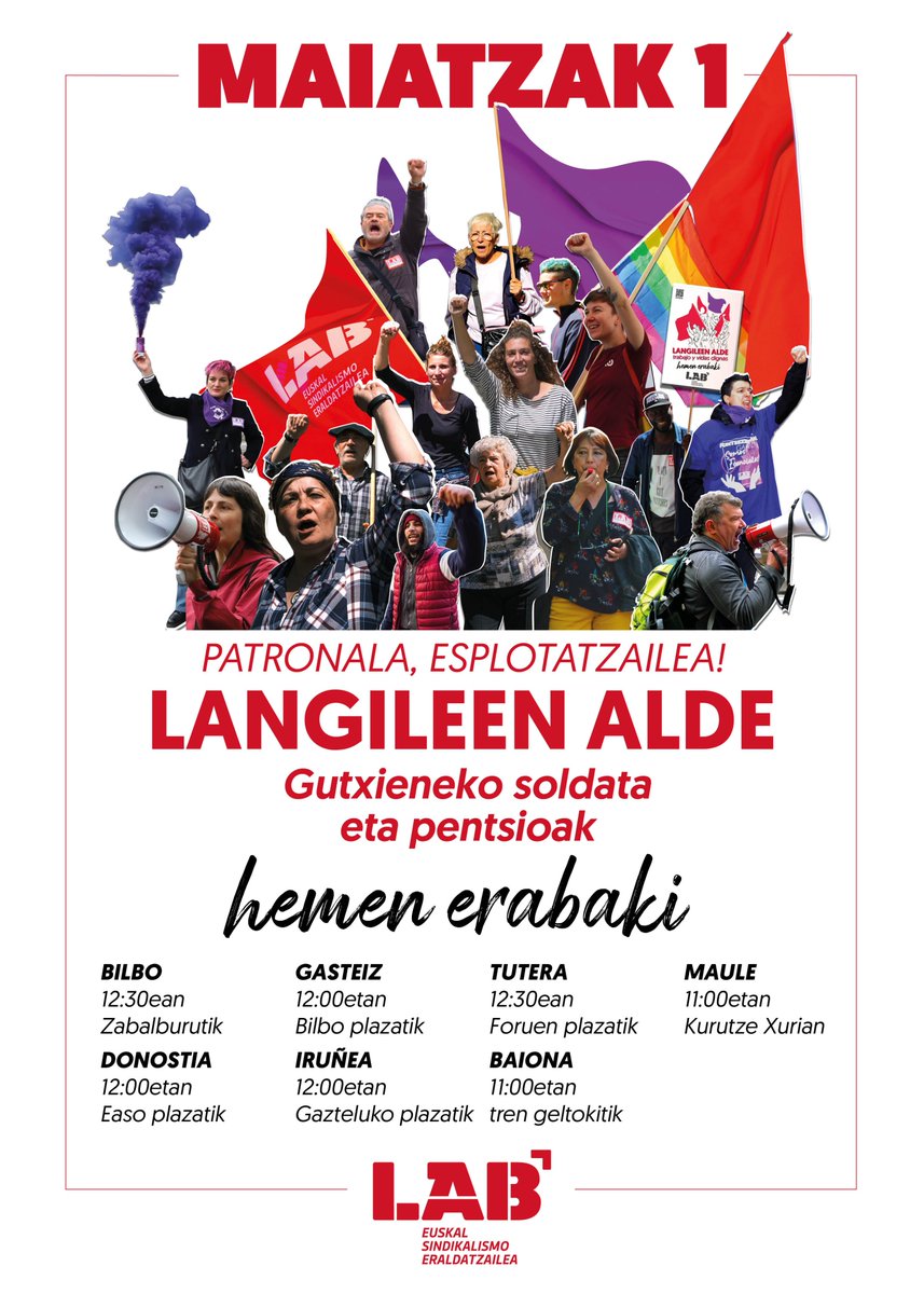 SortuZumaia's tweet photo. ✊Maiatzaren 1ean, kalera!   

📌Eguerdian, Donostian, LABen mobilizazioa, burujabetzaren eta soldata eta pentsio duinen alde

📌Arratsaldean, Zumaian, manifestazioa Balenciagatik, gerraren eta kapitalismoaren aurka eta langile eta herri sektoreen aldeko agenda baten alde https://t.co/eXyq9sX8gK