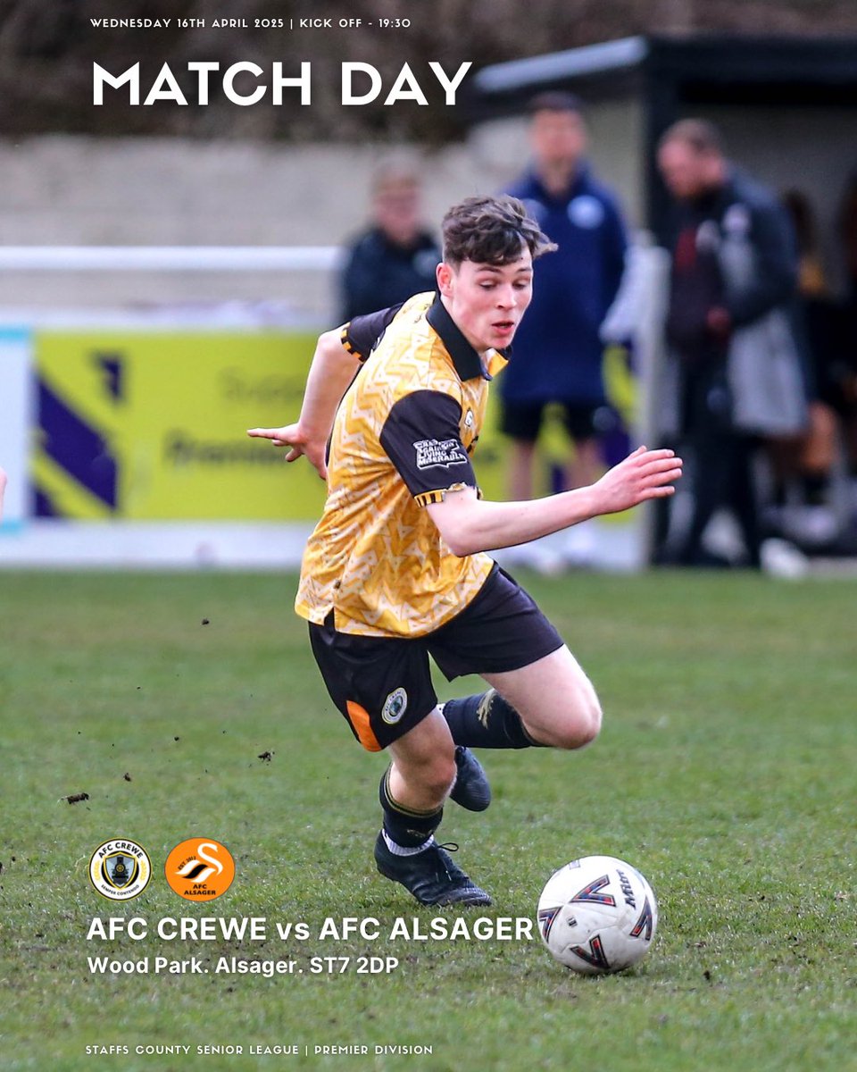 AFC Crewe (@afc_crewe) on Twitter photo Match Day. Let’s Go.
🆚 <a href="/AFCAlsager/">AFC Alsager</a>
🕑 19:30 GMT
🏟️ Wood Park. Alsager. ST7 2DP
🎟️ £3.00
🏆 <a href="/staffscountysl/">Staffordshire County Senior League</a>
#oneafccrewe | #bepartofthecrewe | #nonleaguefootball | #scsl Match Day. Let’s Go.
🆚 <a href="/AFCAlsager/">AFC Alsager</a>
🕑 19:30 GMT
🏟️ Wood Park. Alsager. ST7 2DP
🎟️ £3.00
🏆 <a href="/staffscountysl/">Staffordshire County Senior League</a>
#oneafccrewe | #bepartofthecrewe | #nonleaguefootball | #scsl