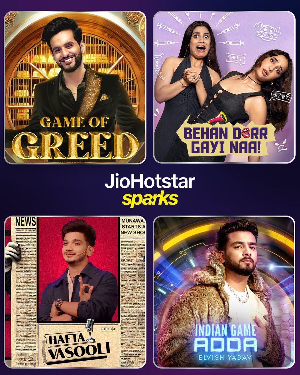 JioHotstar's tweet photo. Your favourite creators could be anywhere, but they want to be on YOUR screen!

Catch their top shows on JioHotstar Sparks.
Watch for free

#JioHotstarSparks #JioHotstar #InfinitePossibilities https://t.co/haut4L9Zjb
