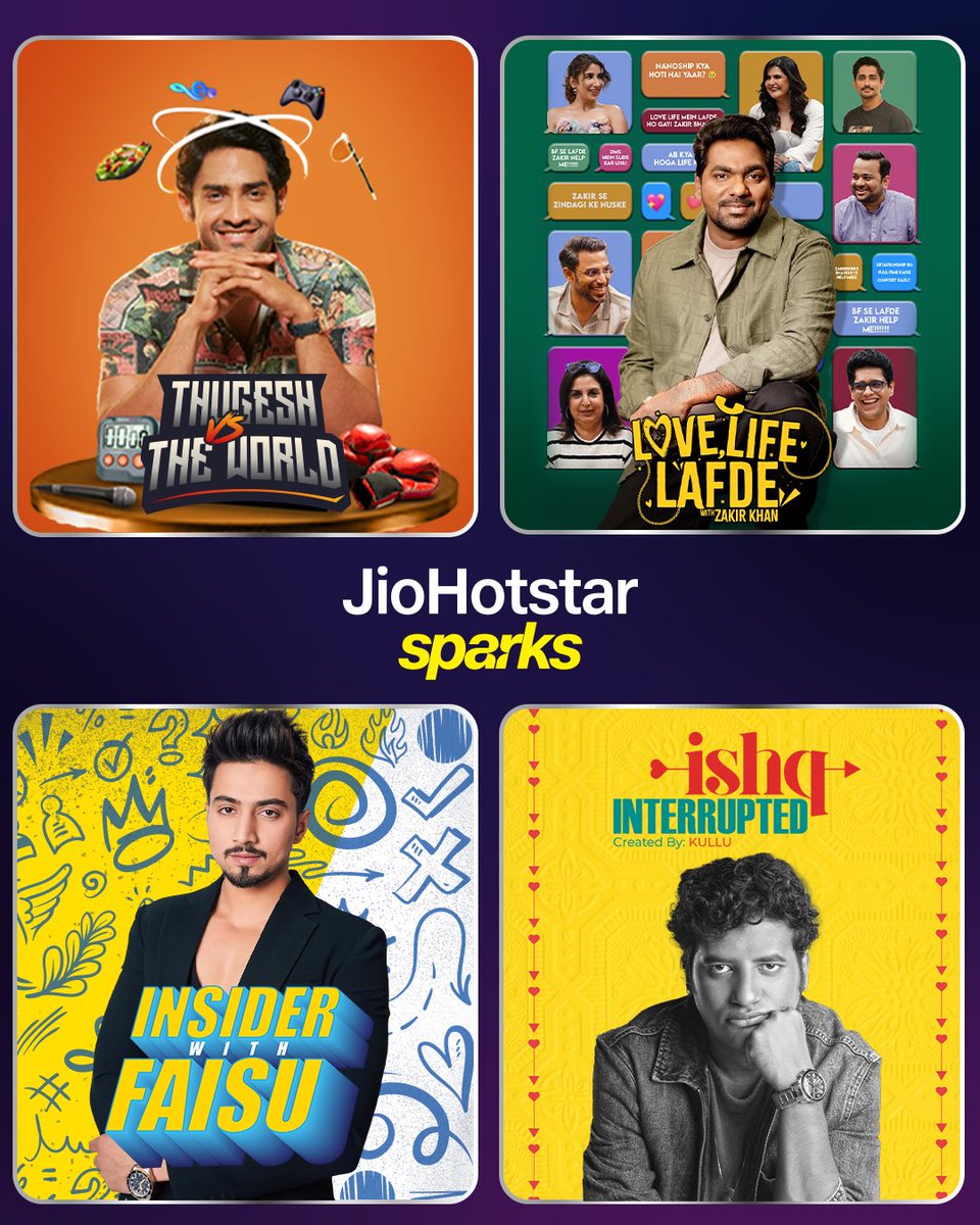 JioHotstar's tweet photo. Your favourite creators could be anywhere, but they want to be on YOUR screen!

Catch their top shows on JioHotstar Sparks.
Watch for free

#JioHotstarSparks #JioHotstar #InfinitePossibilities https://t.co/haut4L9Zjb