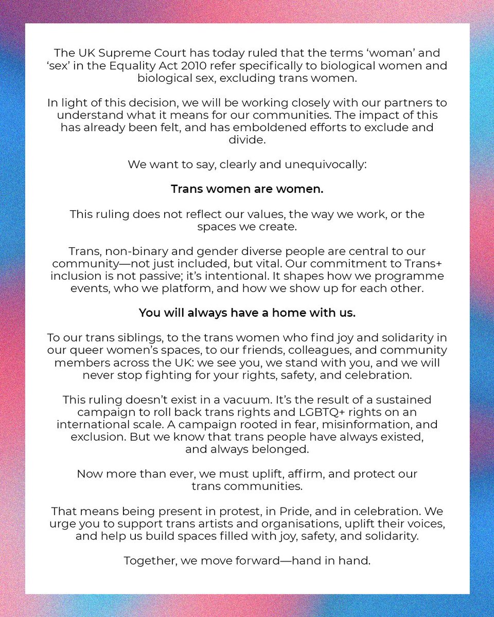 Trans women are women. Always. 🏳️‍⚧️

Here are some things that everyone can do to show up for trans, non-binary and gender diverse people everywhere:
• Make sure your trans and non-binary friends feel held and supported
• Speak out against transphobia in real life and online  •
