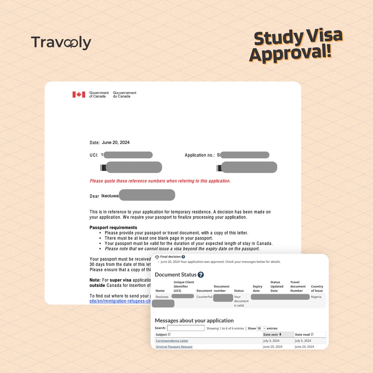 TravoolyHQ's tweet image. Just like Ikeoluwa, your journey to a new beginning in Canada is possible.

With expert support, your study visa is within reach.
Send a DM to get started with Travooly.

#Travooly #CanadaImmigration #CanadaStudyVisa #StudyAbroad #HumanSquad