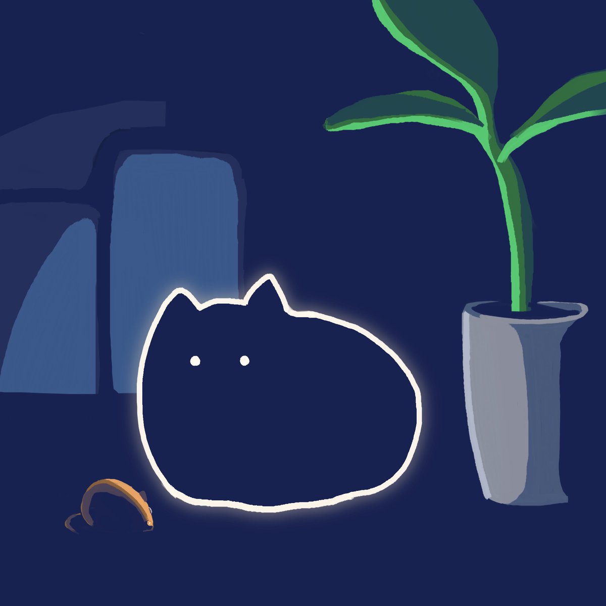 webri_eaka's tweet photo. リビングでうっすら光る猫しか描けん https://t.co/yv3LTzxhUS