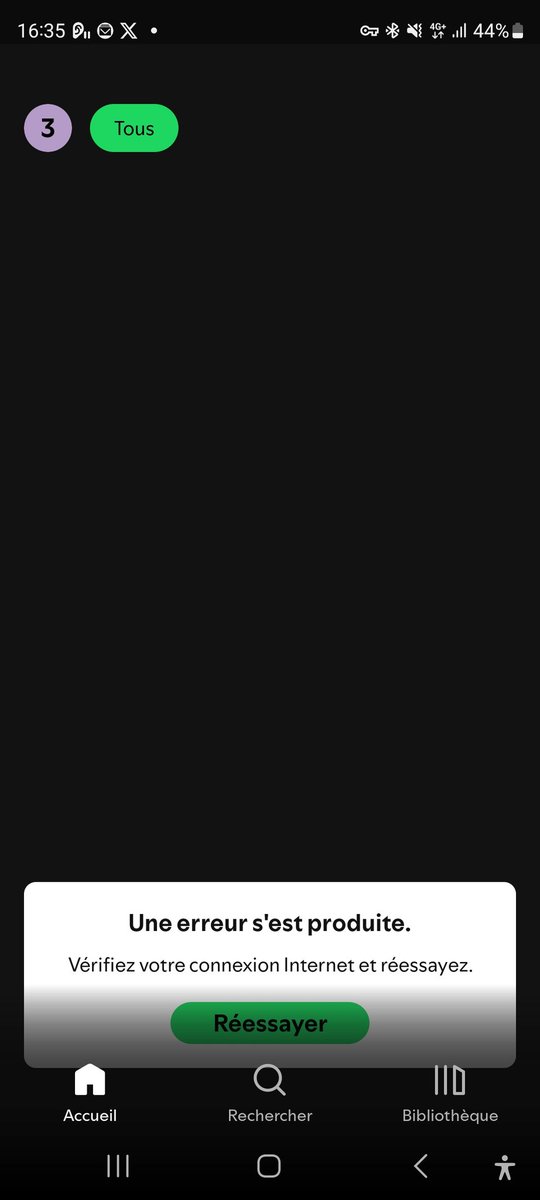 Bonjour <a href="/spotifyfrance/">Spotify France</a> depuis aujourd’hui 15h30, l’appli ne fonctionne plus chez moi (chargement impossible). Est-ce un bug général ou un souci isolé ? Merci de votre retour !