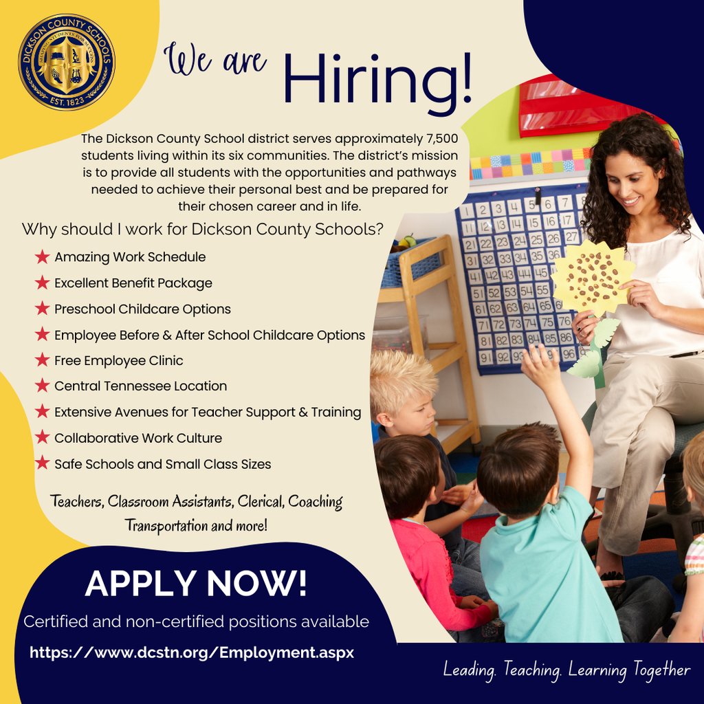 We are HIRING! Come join a great team of educators and staff. Certified and non-certified positions available.