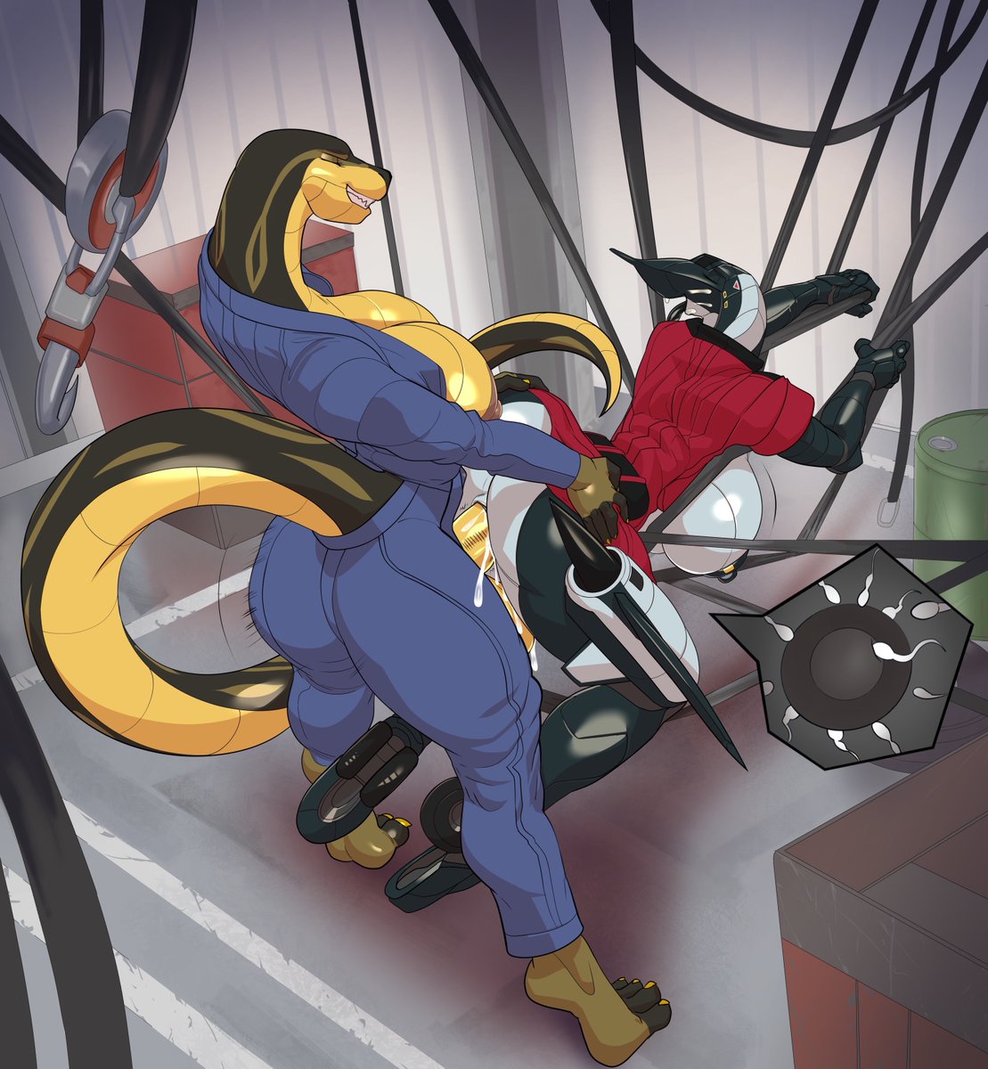 A Piece we‘ve been waiting for eagerly! Totally mean snek mechanic (<a href="/rumiirthedragon/">RumiirAD</a>) takes advantage of totally innocent plen that tripped over cargo straps and got hung up, so mean! :3q

Thanks again to javkiller for the art!