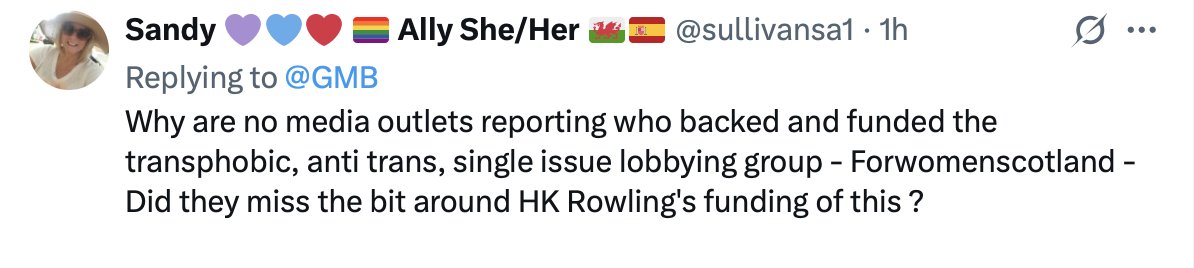 HK Rowling has never given <a href="/ForWomenScot/">For Women Scotland</a> money.

JK definitely has.