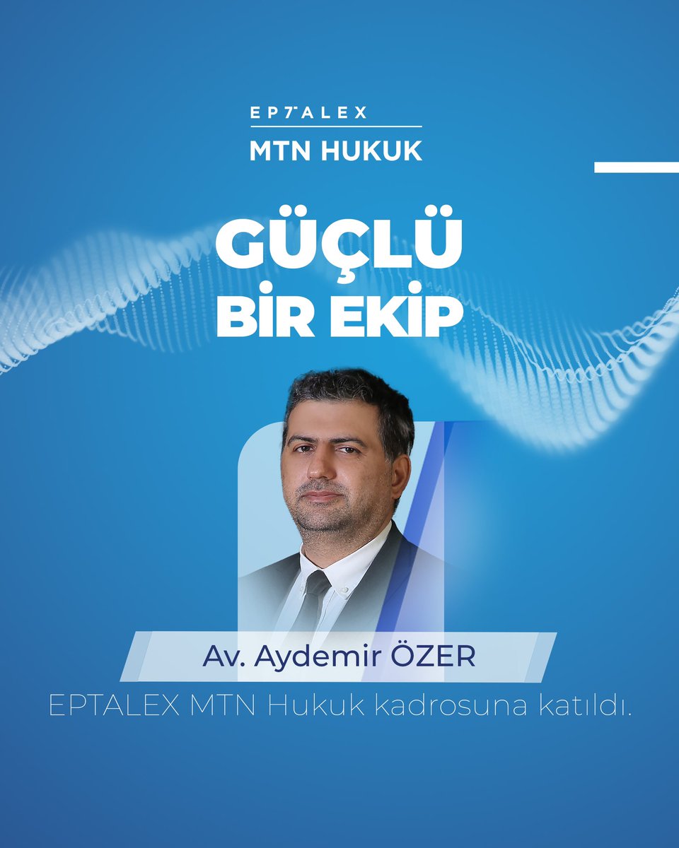 eptalexmtn's tweet photo. Av. Aydemir Özer, EPTALEX MTN Hukuk kadrosuna katıldı. Galatasaray Üniversitesi Hukuk Fakültesi mezunudur. 15 yılı aşkın avukatlık deneyiminin önemli bir kısmını Türkiye’nin önde gelen hukuk bürolarında yönetici avukat olarak geçirmiş olup özel hukuk alanında çalışmaktadır. https://t.co/e2Zs27gnsR