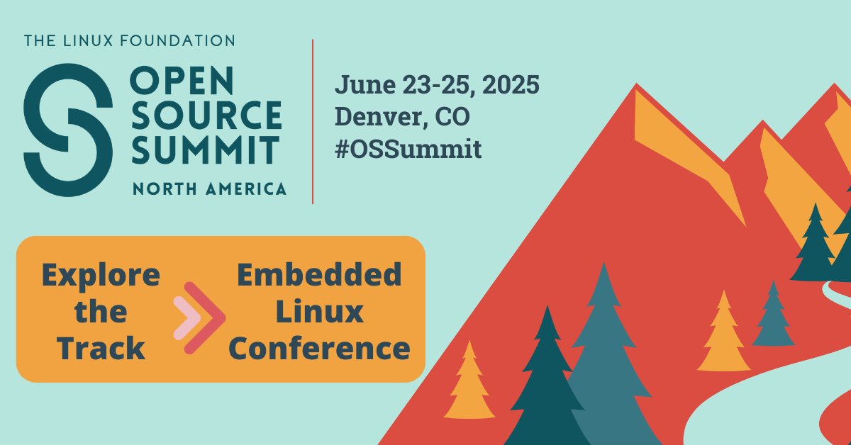 linuxfoundation's tweet image. 🐧 Check out the Embedded Linux Conference track at #OSSummit North America (June 23–25, Denver)! From real-time #Linux to U-Boot, tracing, and toolchains—dig into the stack powering modern #EmbeddedTech.
📋 Sessions: hubs.la/Q03h1HVc0
🎟️ Register: hubs.la/Q03h1vbX0