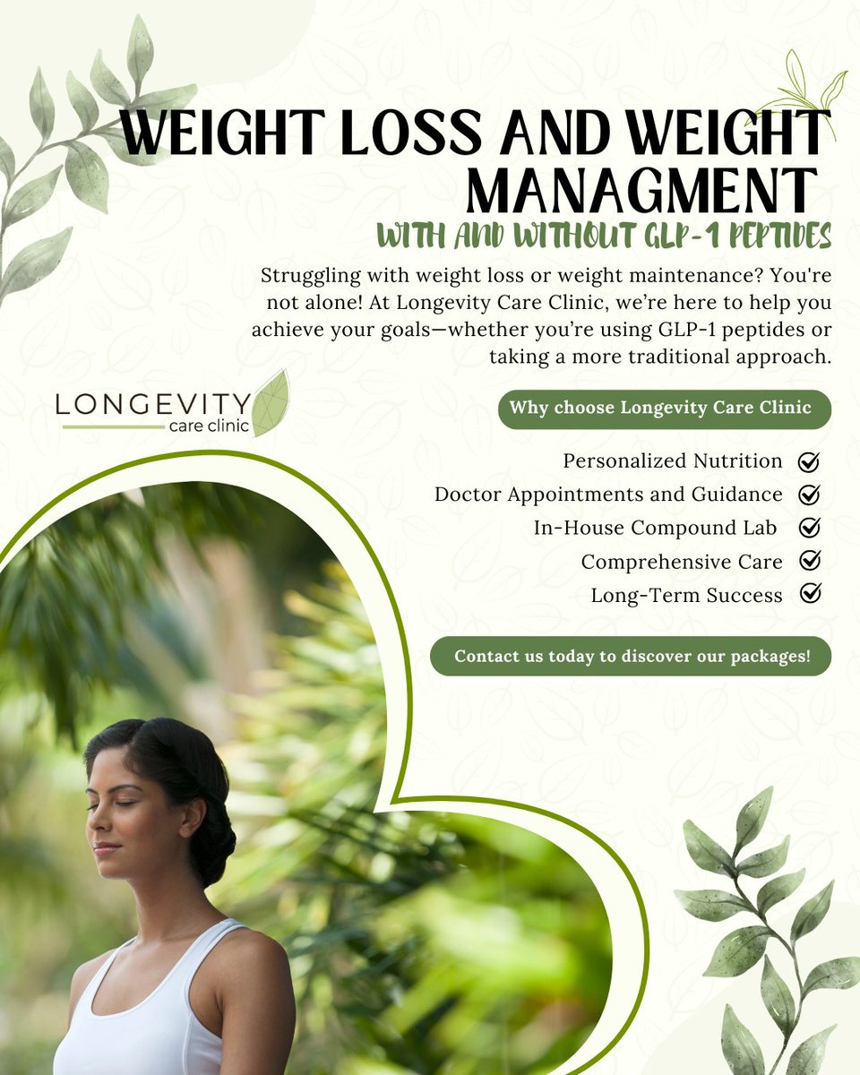 SCWCC's tweet image. Struggling with weight loss or weight maintenance? You're not alone! At #LongevityCareClinic, we’re here to help you achieve your goals—whether you’re using GLP-1 medications or taking a more traditional approach.
Contact us!
🌐Longevitycareclinic.com
#SCWCCmember #MemberFeature