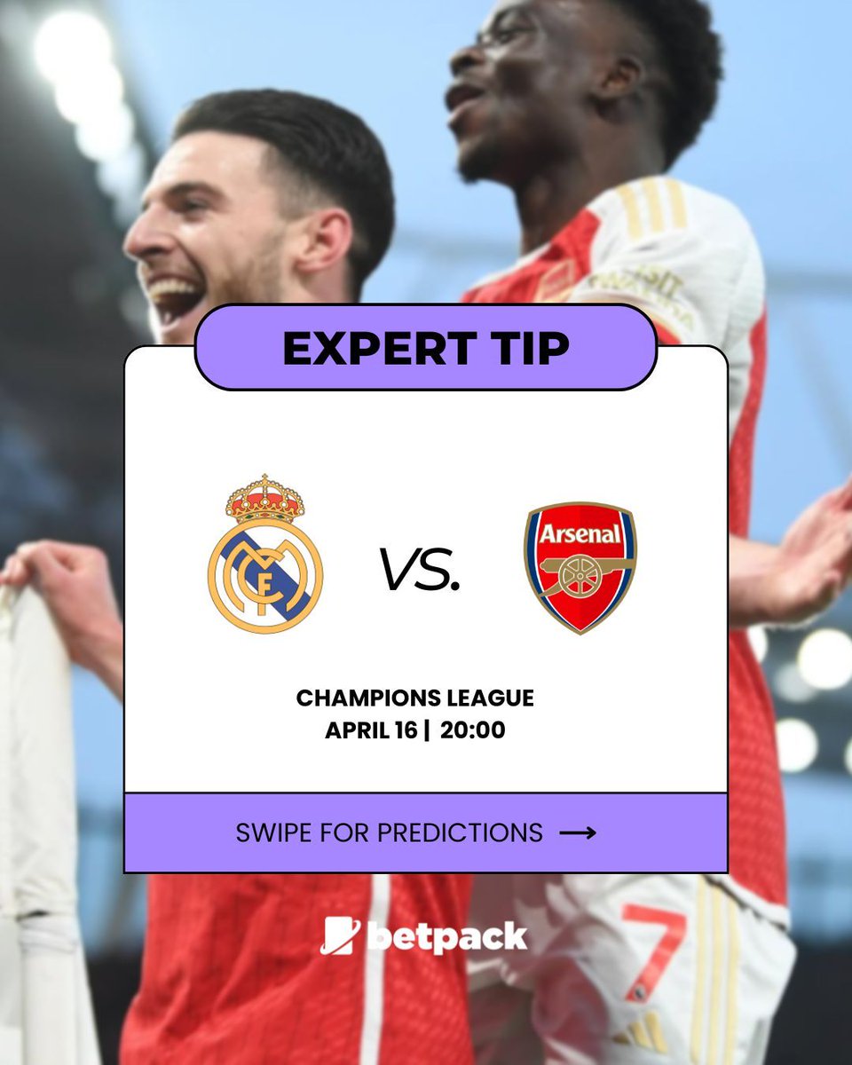 betpackcom's tweet photo. Real Madrid ⚔️ Arsenal

Arsenal are still dreaming of lifting their first-ever title in the competition. But here's the catch: Real Madrid has 90 minutes at the Bernabéu to remind us why they’ve won this tournament 15 times. 

Check out our predictions 🔥 

#realmadridfc #arsenal https://t.co/9nnE95Bn2B