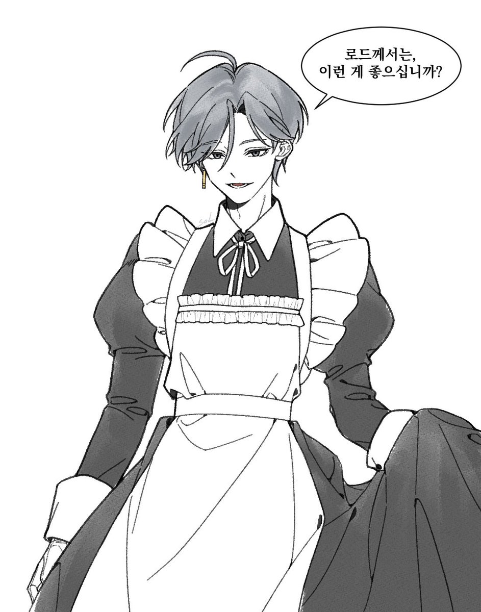 오억년만에 로오히 그림... 이번 패키지 일러 보고 트친의 리퀘를 그려보았습니다 ㅎ 메이드복 입은 빛슈아..