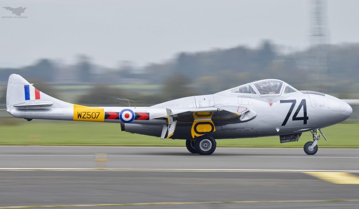 Vampire landing at Kemble, weather permitting she will be on display at Kemble 31May and 1June, for the Great Vintage Fly In #classicjet #avgeek #pilots #aviationphotography #cotswoldairport #vintageaircraft #classicaircraft #warbirds