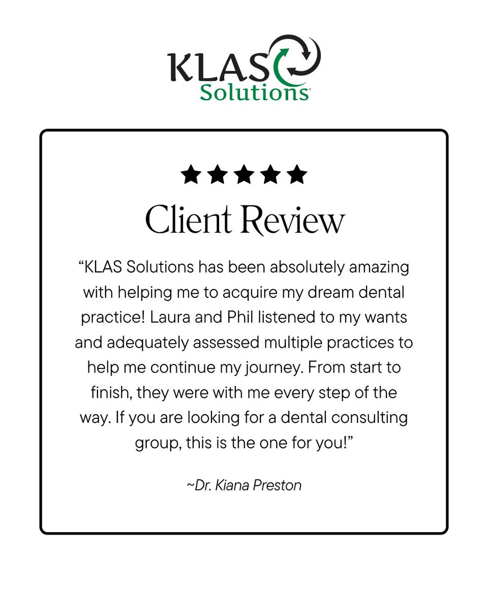 KLASSolutions's tweet image. 🎉 Another dream practice unlocked!

We’re so proud to have helped her find and acquire the dental office she always envisioned. 💼✨ Ready to make your dream practice a reality? Let’s talk. 💬

#KLASSolutions #dentaltransitions #dentalpractice #buyeradvocate