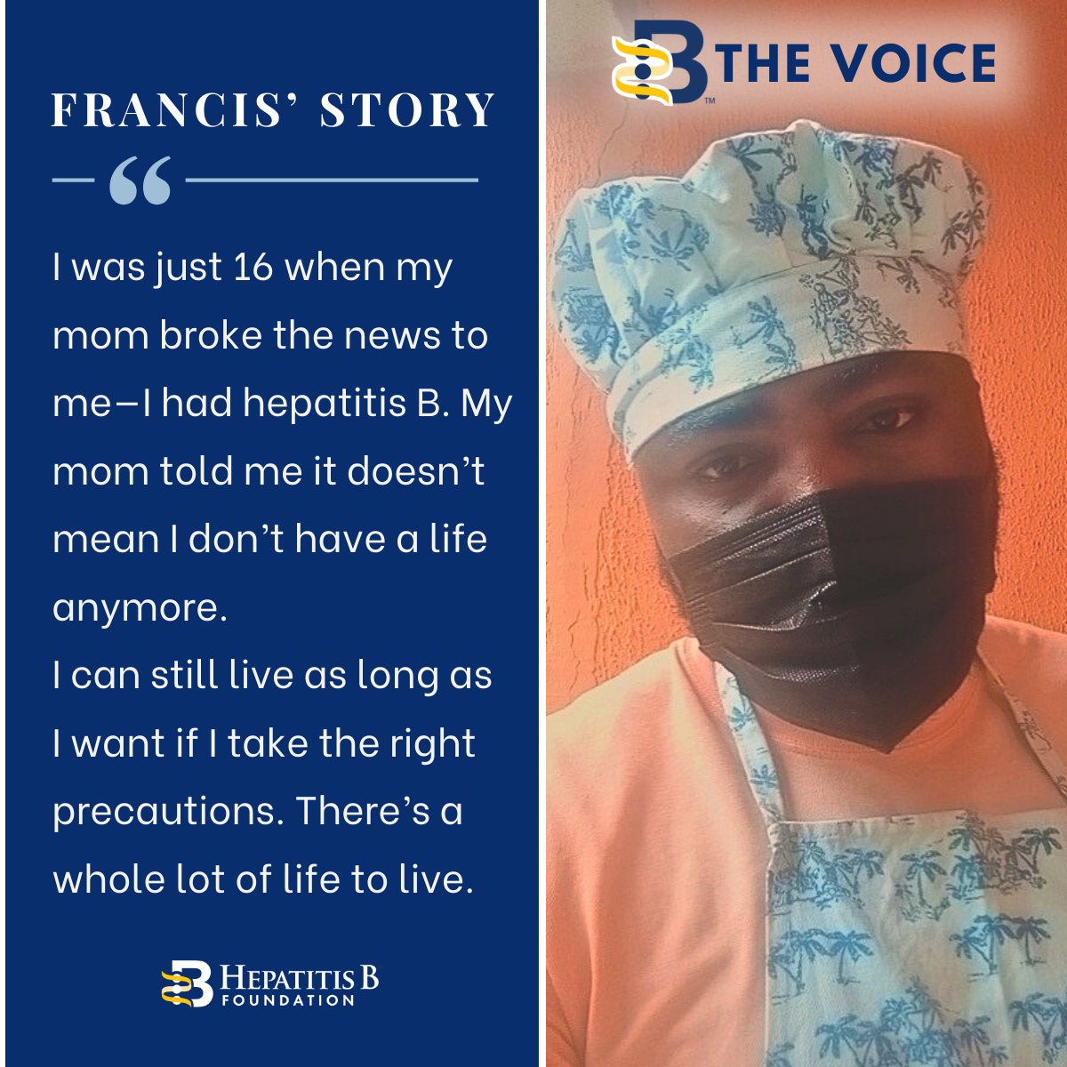 At 16, Francis’s life changed when a #hepatitisB outbreak at 🏫 led to his diagnosis.
With support from his mother, he was told he could still live a full life. But the emotional weight of #hepB was heavy, affecting his dreams. #BtheVoice

Francis's story👉hepbstories.org/b-the-voice/fr…