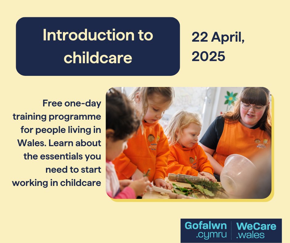 Would you like to learn more about working in childcare and early years? 📚

Join our free one-day course for an overview of working in childcare, insight into career options and learn what qualities workers need ✨

Book your place ➡️ eventbrite.co.uk/e/cyflwyniad-i…