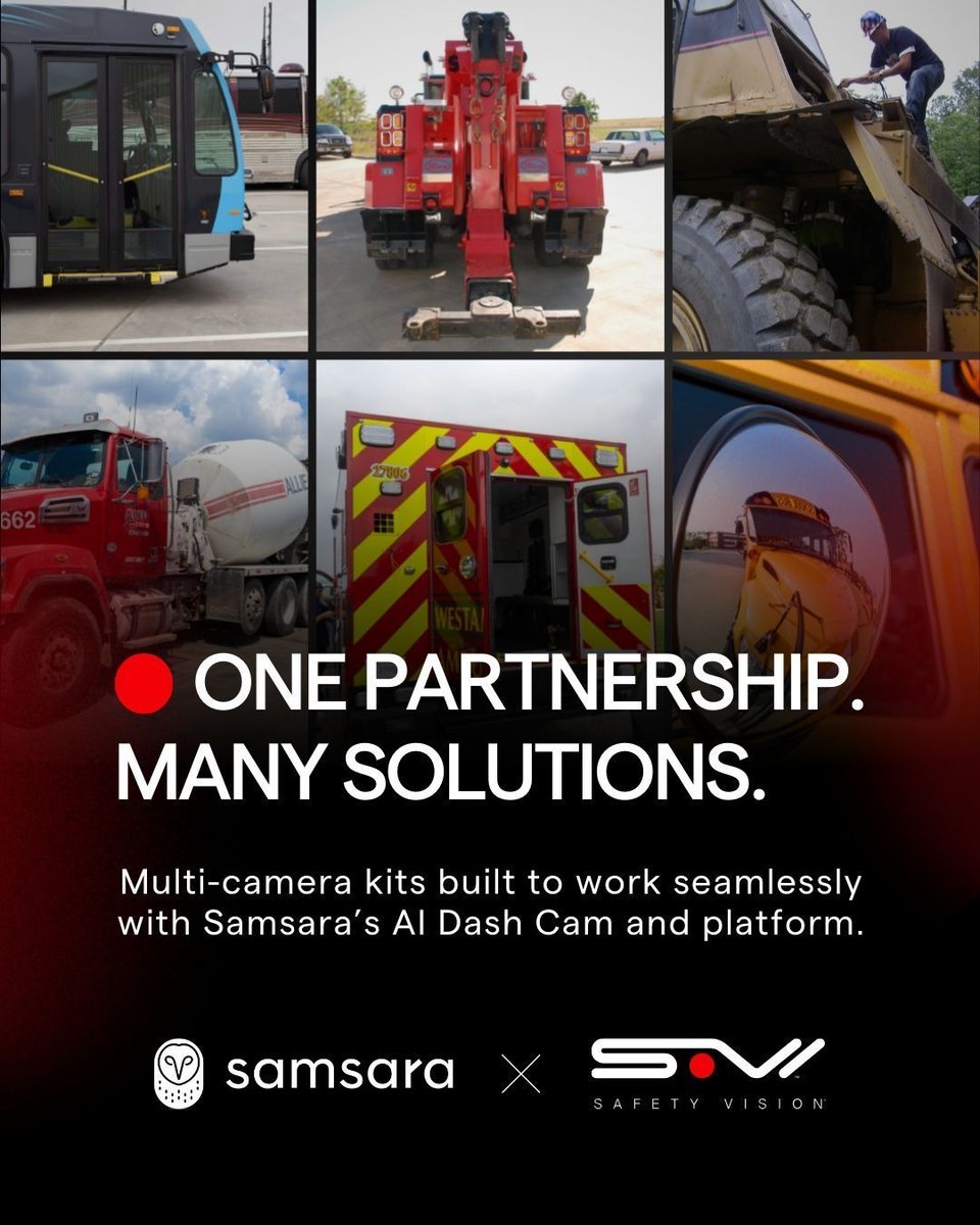 SafetyVision's tweet photo. We’re proud to be an ongoing partner with @Samsara.
 
Safety Vision offers a range of multi-camera kits that connect directly to Samsara’s AI Dash Cam and platform.
 
Learn more: https://t.co/CFt8bEyIYM 

#OperateSmarter #SamsaraPartner #ConnectedOperations #SafetyVision https://t.co/a3SI93Usun