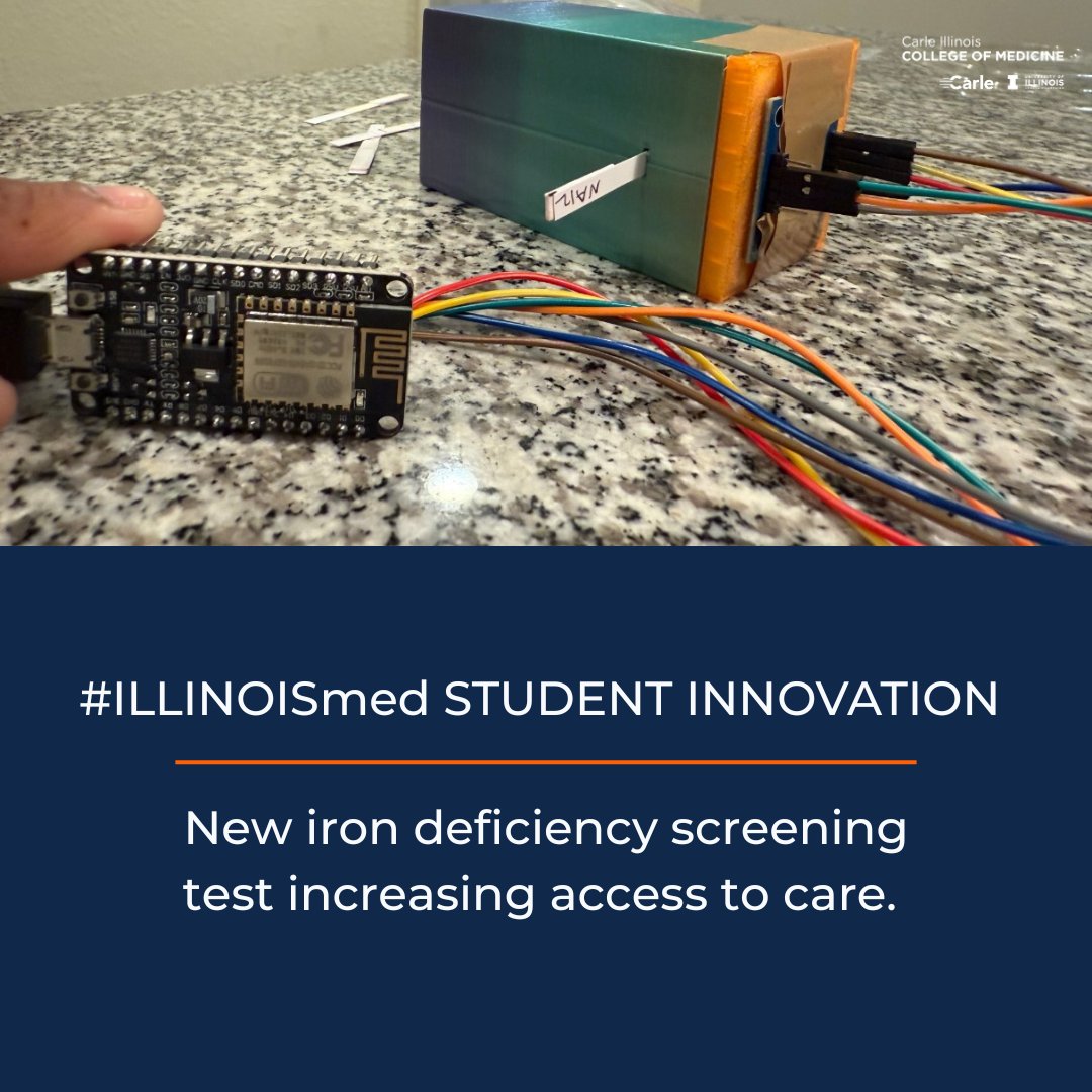 Carle Illinois Med (@illinoismed) on Twitter photo A new screening system under development at #ILLINOISmed aims to provide early warning of iron deficiency without the need for a blood test. The test offers a convenient and affordable alternative to blood sampling for at-risk populations.
medicine.illinois.edu/news/ci-med-in…
<a href="/UofIllinois/">University of Illinois</a> A new screening system under development at #ILLINOISmed aims to provide early warning of iron deficiency without the need for a blood test. The test offers a convenient and affordable alternative to blood sampling for at-risk populations.
medicine.illinois.edu/news/ci-med-in…
<a href="/UofIllinois/">University of Illinois</a>