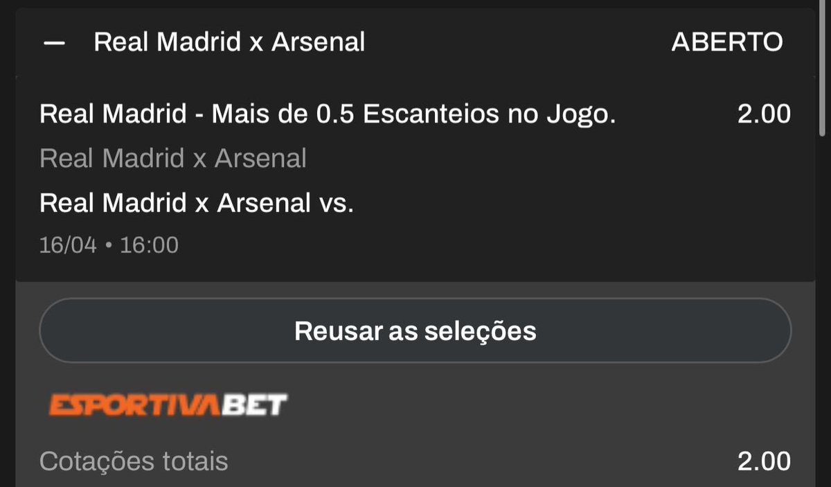 ISSO AQUI SÓ PODE SER DINHEIRO NO CHÃO.

Onde é que o Real Madrid não vai ter um escanteiozinho? 99% de chance disso aqui bater no primeiro minuto de jogo.

Isso aqui tá dado…