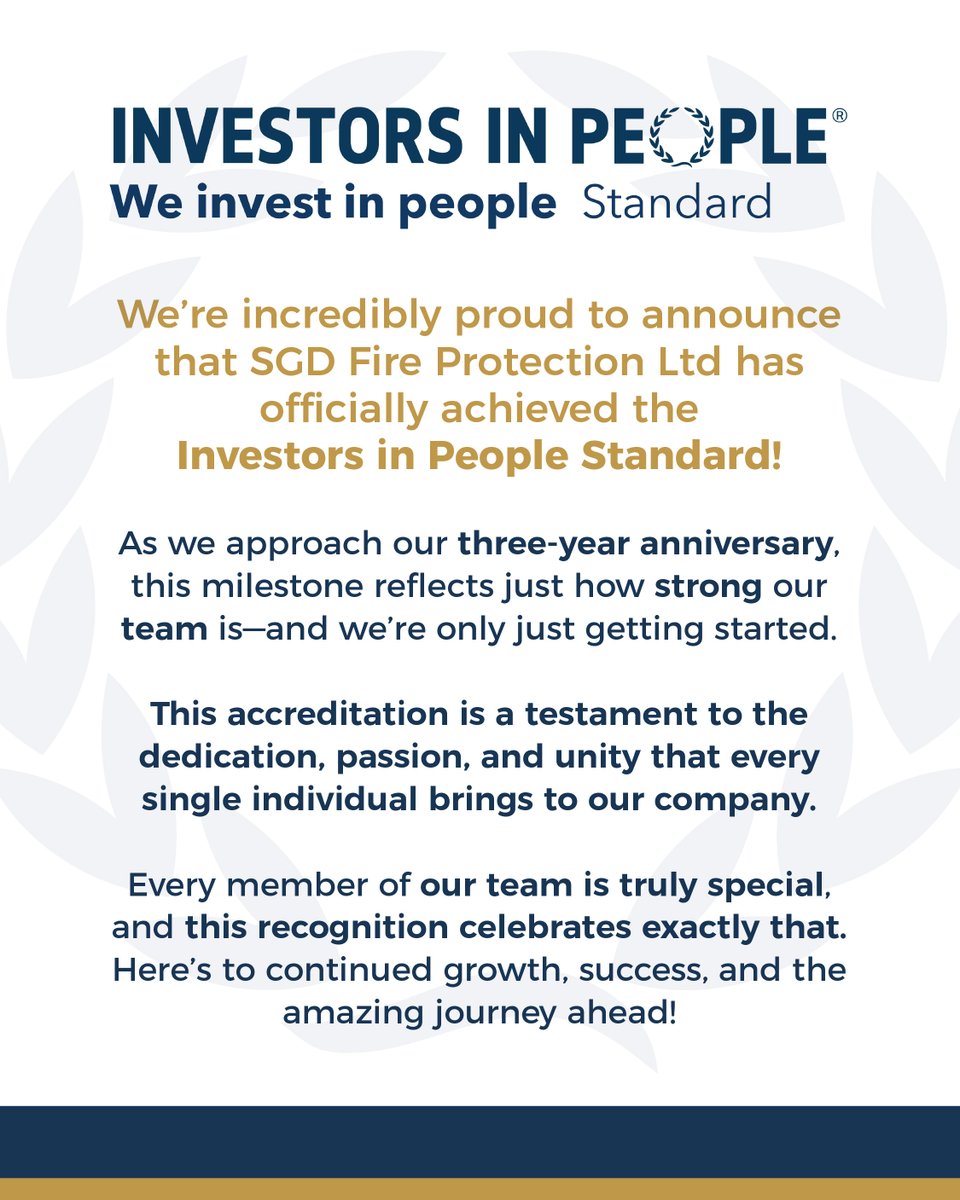 SGD Fire Protection Ltd (@sgdpfp) on Twitter photo We’re proud to share that SGD Fire Protection Ltd has officially achieved the Investors in People Standard 🏆
If you are interested in the services that we offer, please contact ⤵️
📧 info@sgdpfp.co.uk
📞 0151 440 2382
🌐 sgdpfp.co.uk We’re proud to share that SGD Fire Protection Ltd has officially achieved the Investors in People Standard 🏆
If you are interested in the services that we offer, please contact ⤵️
📧 info@sgdpfp.co.uk
📞 0151 440 2382
🌐 sgdpfp.co.uk