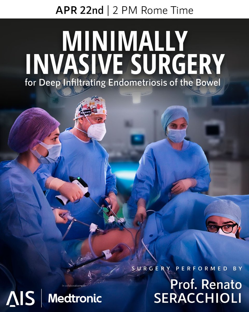🧠 Laparoscopy for bowel DIE, nerve-sparing, mini-laparotomy, and more!
Tomorrow: Prof. Seracchioli operates live 🗓️ 2PM Rome
👉 aischannel.com/live/minimally…
#IamAIS #EndoSurgery #SoMe4Surgery <a href="/Medtronic/">Medtronic</a>