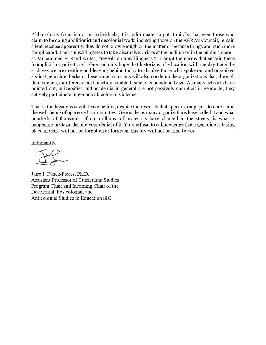 My response to the American Educational Research Association Council regarding their silence and complicity.