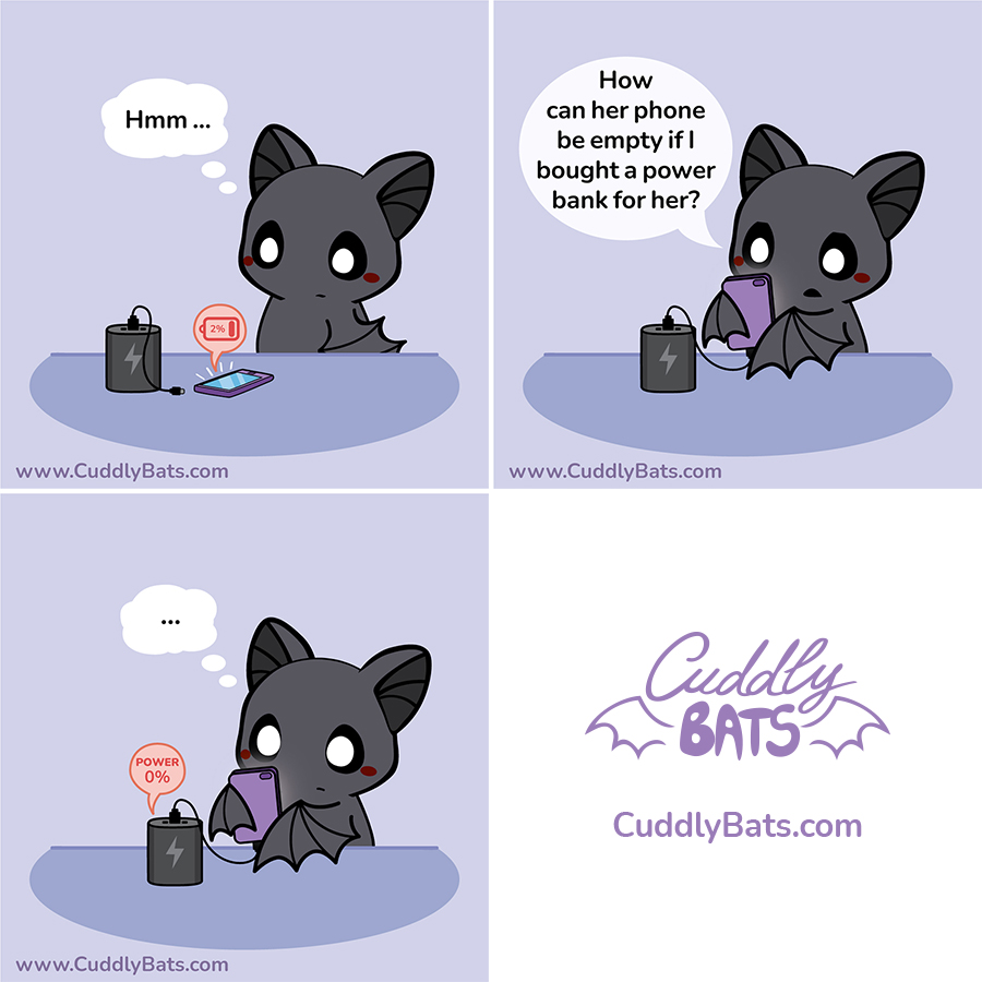Power bank ❤️©Cuddly Bats 🦇 #bats #cutebats #bat #spookycute #lowbattery #girlfriend