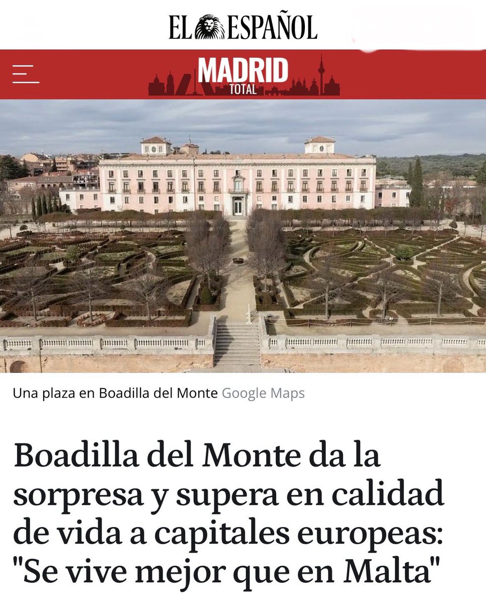 Boadilla es una de las ciudades europeas con mayor satisfacción en calidad de vida y el 97 % de los vecinos valora positivamente vivir en el municipio.

<a href="/elespanolcom/">EL ESPAÑOL</a> se ha hecho eco de la última encuesta de satisfacción que hemos realizado entre nuestros vecinos y que vuelve a