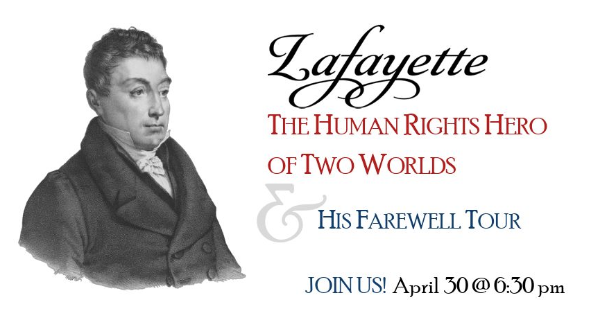 CP_NSDAR's tweet photo. Join us for a discussion on the impact of Lafayette on a developing United States of America.

April 30th @ 6:30 pm Cascades Library

More details...https://t.co/Kx6gong9jP https://t.co/HBHNid9YFz
