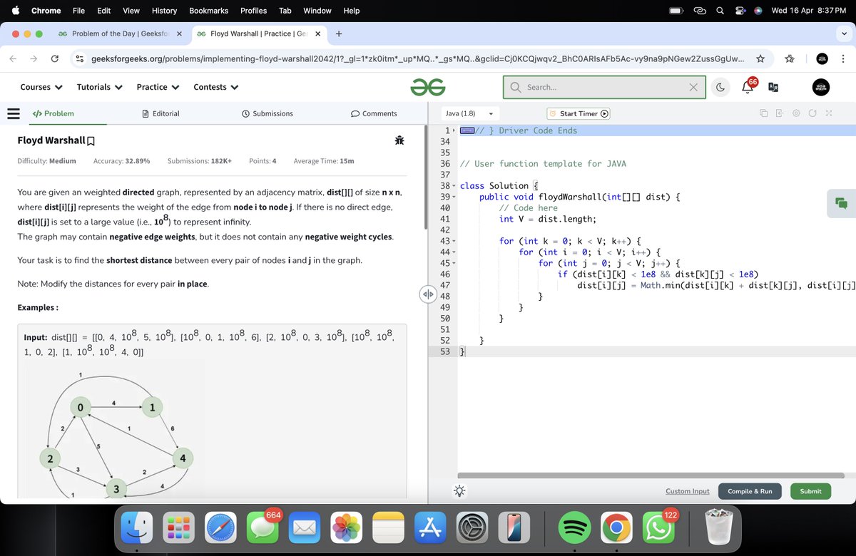 Bhavin0325's tweet photo. HELLO FOLKS!! 

160 Days of Problem Solving - Your Ultimate Interview Preparation Journey!

Day-153 : 
Topic : Graph
Solved problem : Floyd Warshall

@geeksforgeeks 

#gfg160 #geekstreak2024 #POTDwithGFG #DSA #ProblemSolving https://t.co/ZNh6UtyvCP