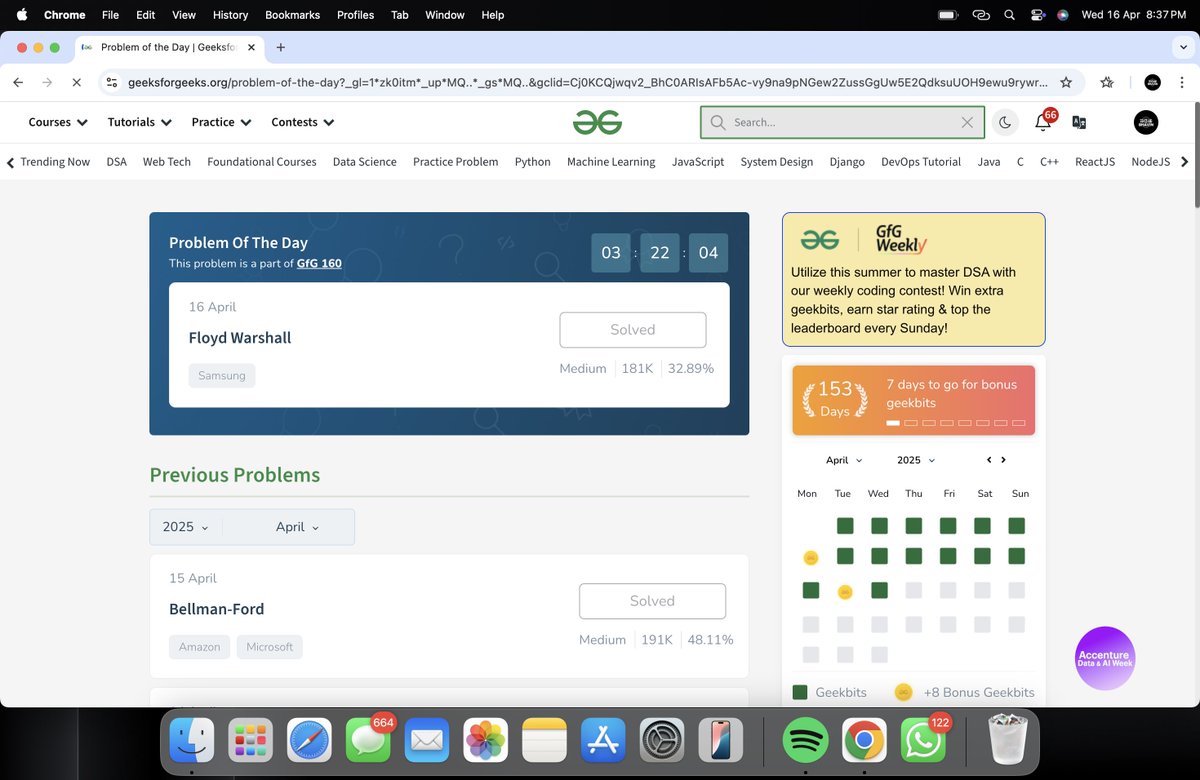 Bhavin0325's tweet photo. HELLO FOLKS!! 

160 Days of Problem Solving - Your Ultimate Interview Preparation Journey!

Day-153 : 
Topic : Graph
Solved problem : Floyd Warshall

@geeksforgeeks 

#gfg160 #geekstreak2024 #POTDwithGFG #DSA #ProblemSolving https://t.co/ZNh6UtyvCP