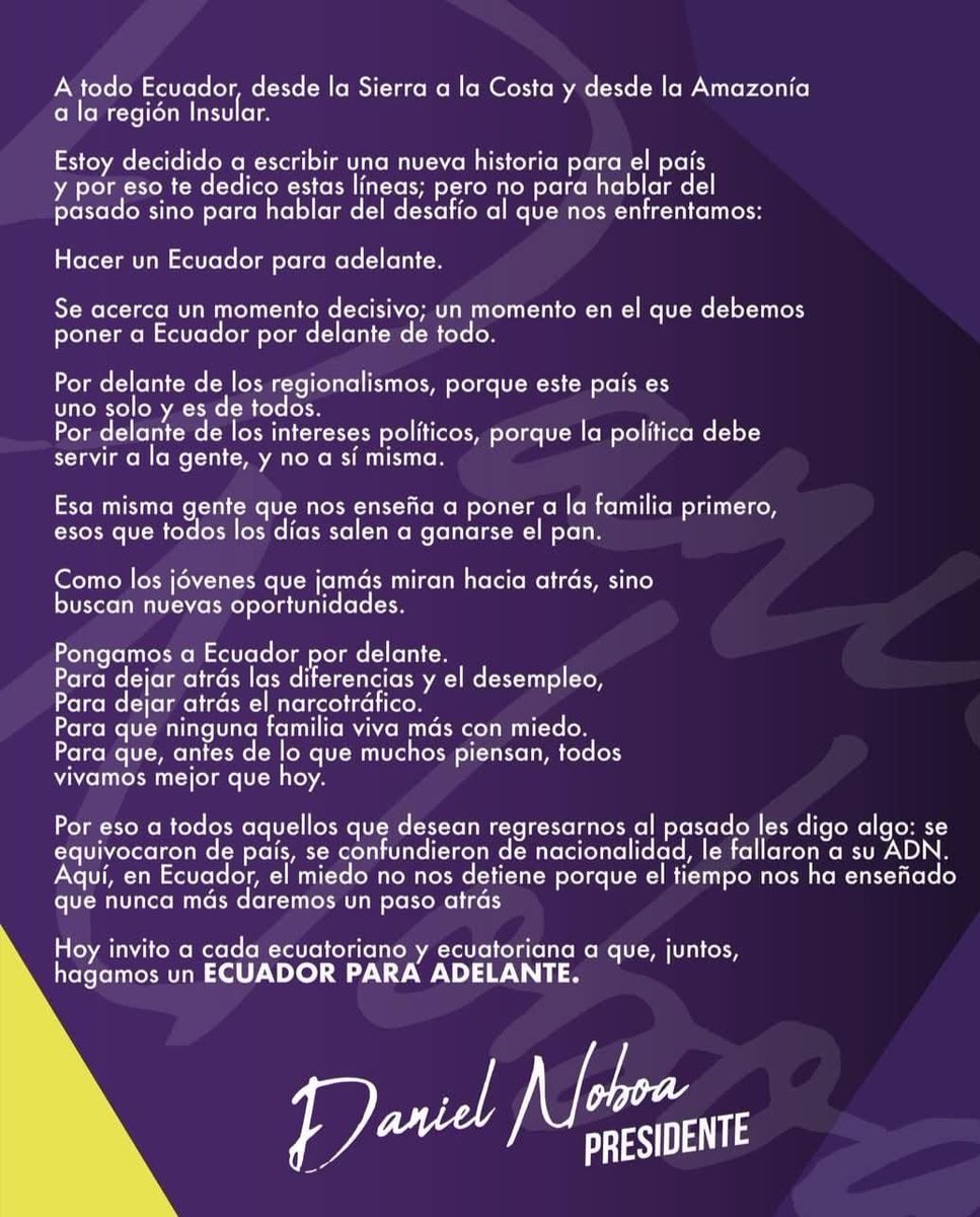 mgvelardet's tweet photo. Mensaje del Presidente Noboa. https://t.co/HdLBhirsQx