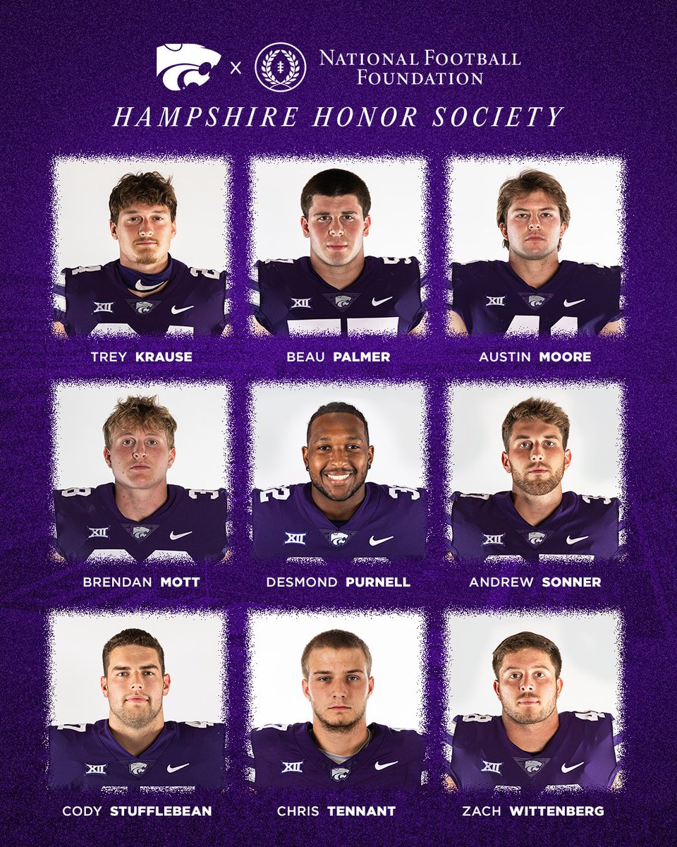 K-State Football (@kstatefb) on Twitter photo 9️⃣ Wildcats named to <a href="/NFFNetwork/">National Football Foundation</a>'s Hampshire Honor Society
📄 k-st.at/4imXrTQ 9️⃣ Wildcats named to <a href="/NFFNetwork/">National Football Foundation</a>'s Hampshire Honor Society
📄 k-st.at/4imXrTQ