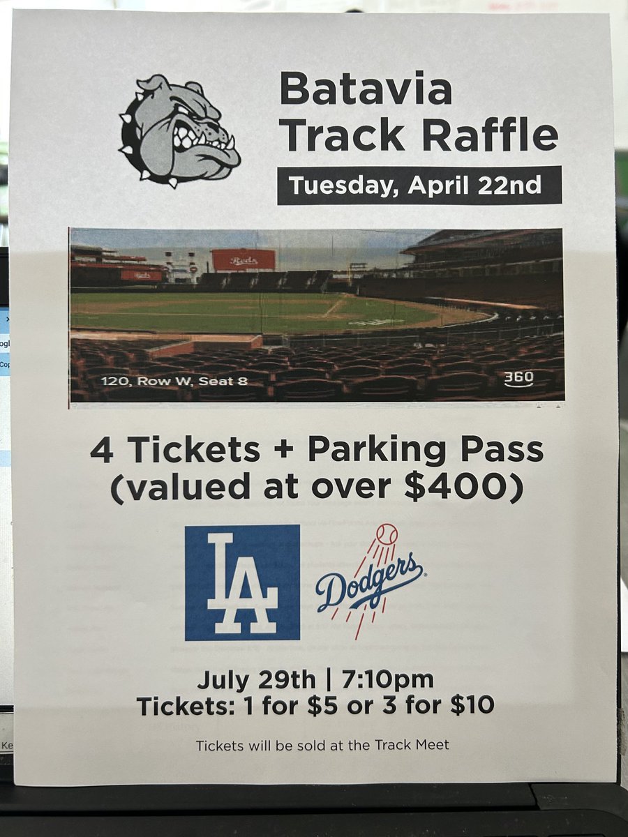 $5 can get you 4 Reds tix and a parking pass.  Please support Batavia T&amp;F by purchasing a raffle ticket.