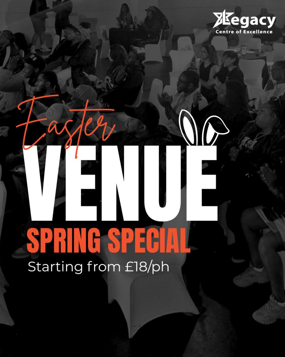 The Legacy Centre of Excellence (@thelegacycoe) on Twitter photo Easter Venue Spring Special! 🌸
Looking for the perfect spot to host your event? 🐣 Limited time offer!
Prices start from just £18/ph, our venue is ready for parties, workshops, baby showers & more!
Send your enquiries at info@legacycoe.co.uk
#easterspecial #springsale #aprilsale Easter Venue Spring Special! 🌸
Looking for the perfect spot to host your event? 🐣 Limited time offer!
Prices start from just £18/ph, our venue is ready for parties, workshops, baby showers & more!
Send your enquiries at info@legacycoe.co.uk
#easterspecial #springsale #aprilsale