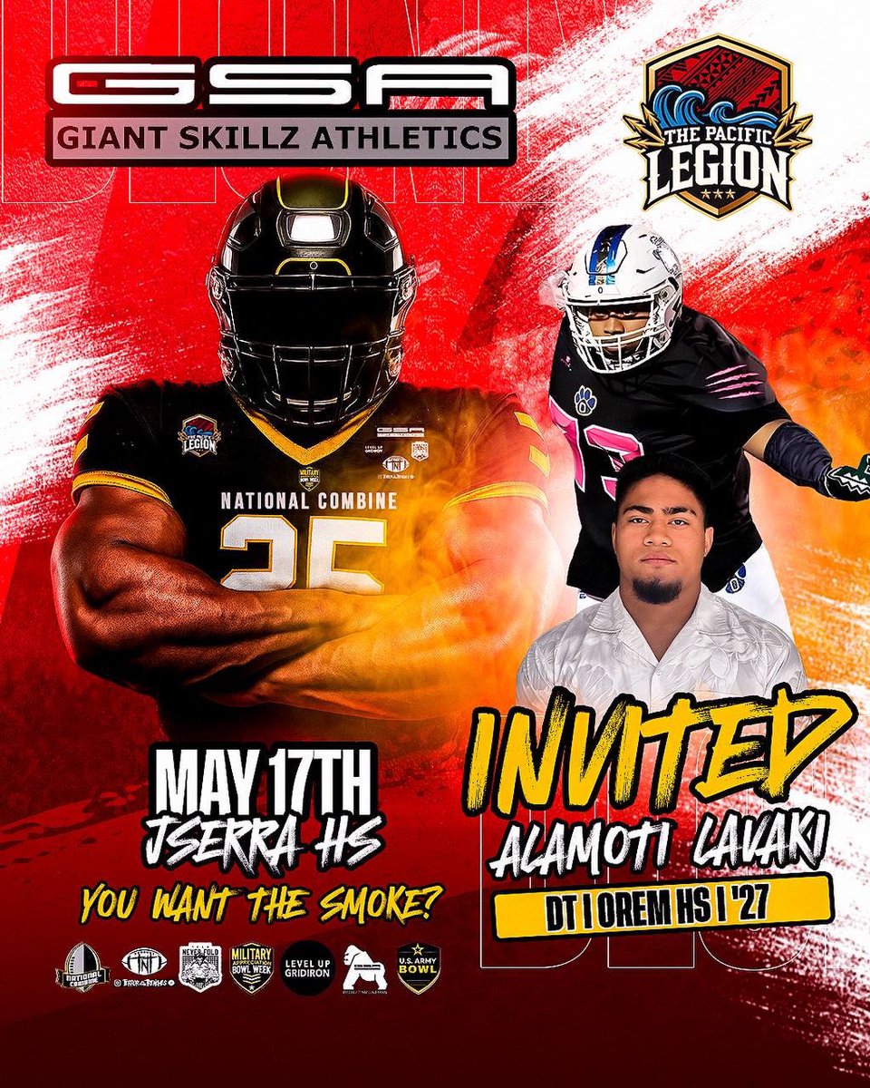 Alamoti Lavaki (@bigmot_52) on Twitter photo Grateful to Giant Skillz Athletics, The Pacific Legion, Team Never Fold, and US Army Bowl scouts for giving me the opportunity to compete at the National Lineman Combine.
<a href="/giant_skillz/">Giant Skillz Athletics</a>, <a href="/VictorUnga/">Vic Unga-Team Never Fold</a>, <a href="/USArmyBowl/">Military Appreciation Bowl Week</a>, <a href="/lancereynoldsjr/">Lance Reynolds Jr</a> <a href="/PrepRedzoneUT/">Prep Redzone Utah</a> <a href="/BrandonHuffman/">Brandon Huffman</a> <a href="/LawrenceSanft/">Lawrence Sanft</a> Grateful to Giant Skillz Athletics, The Pacific Legion, Team Never Fold, and US Army Bowl scouts for giving me the opportunity to compete at the National Lineman Combine.
<a href="/giant_skillz/">Giant Skillz Athletics</a>, <a href="/VictorUnga/">Vic Unga-Team Never Fold</a>, <a href="/USArmyBowl/">Military Appreciation Bowl Week</a>, <a href="/lancereynoldsjr/">Lance Reynolds Jr</a> <a href="/PrepRedzoneUT/">Prep Redzone Utah</a> <a href="/BrandonHuffman/">Brandon Huffman</a> <a href="/LawrenceSanft/">Lawrence Sanft</a>