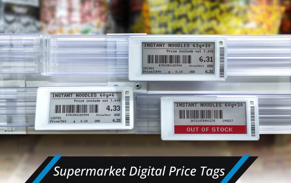 Има ли некој маркет во Македонија со дигитални екранчиња да истактнуваат цени на производи?
Ова на фоткава не се хартивчиња, туку дигитални дисплеј екранчиња, и со еден клик се менува цена на производ на рафт, на веб страна, на каса... секаде.