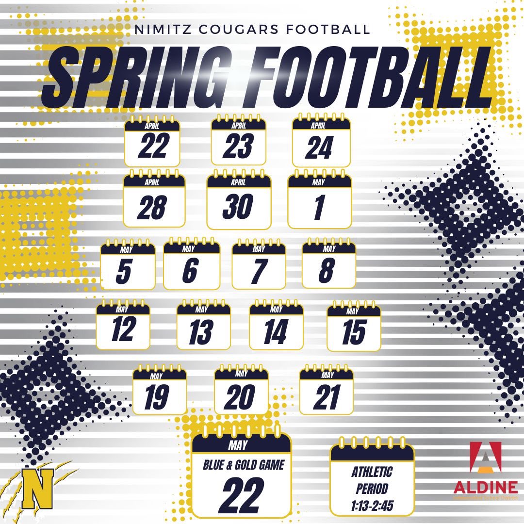Aldine Nimitz Football (@nimitzcoogsfb) on Twitter photo Spring Ball is almost here!!! This Monday!! <a href="/Coach_Harmon/">Cornelius Harmon, M.Ed</a> <a href="/RealCoachBuc/">Eric Buchanan</a> <a href="/CoachColquitt/">Rashard Colquitt</a> Spring Ball is almost here!!! This Monday!! <a href="/Coach_Harmon/">Cornelius Harmon, M.Ed</a> <a href="/RealCoachBuc/">Eric Buchanan</a> <a href="/CoachColquitt/">Rashard Colquitt</a>