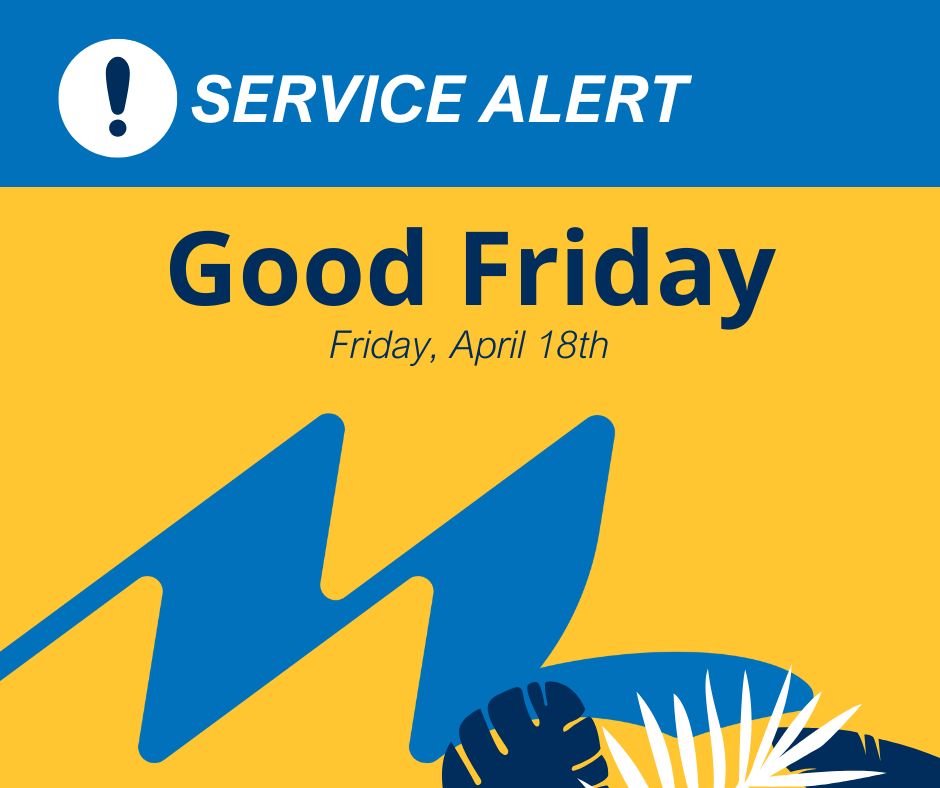 ❗️ Service Alert: Good Friday – April 18th

MetroLink Tulsa service will operate as usual on Friday, April 18. In observance of Good Friday, Denver Avenue and Midtown Memorial station attendant desks will be closed for the day.