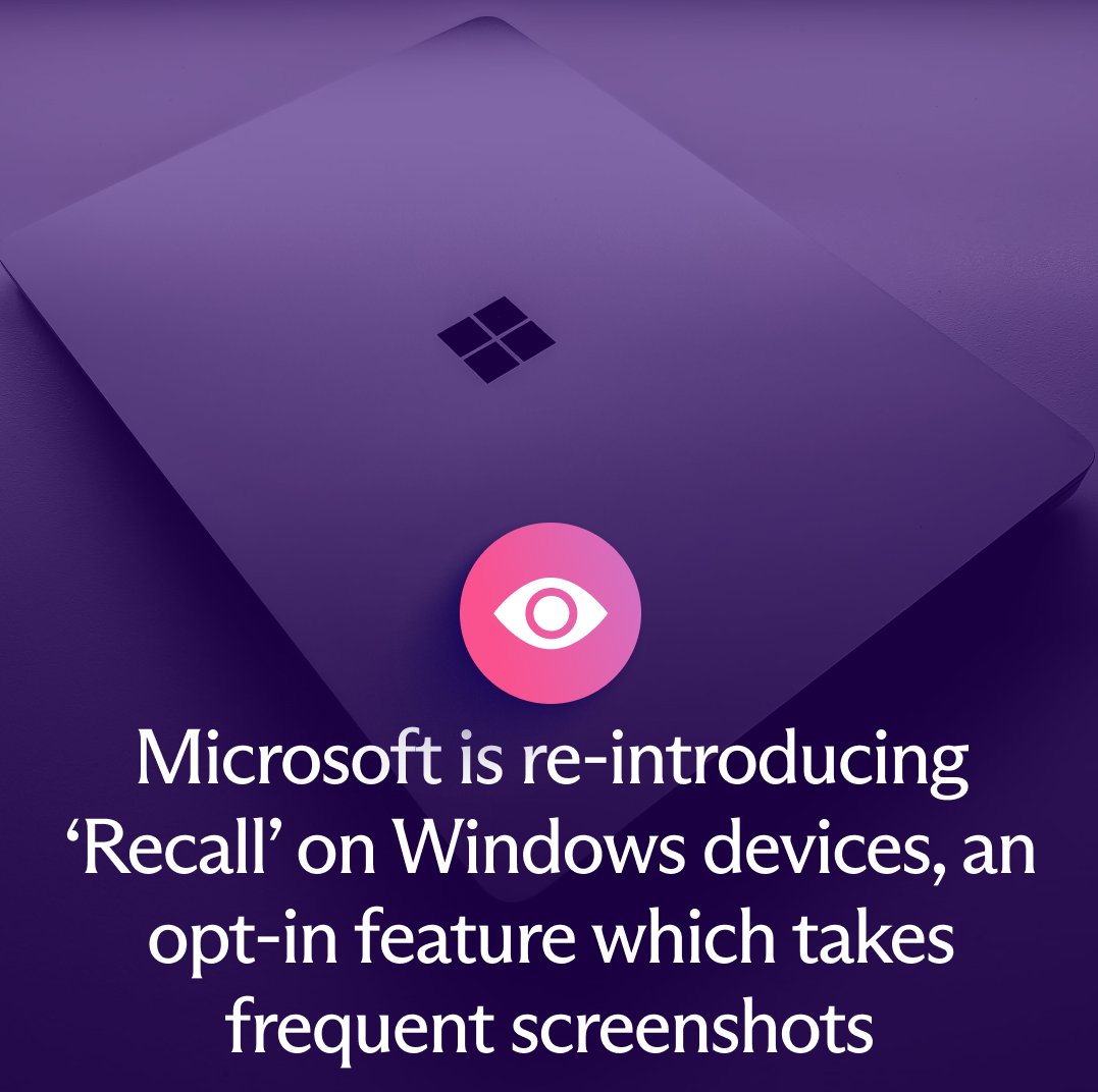 How would you feel if your computer took screenshots every 3 seconds on its own?

Microsoft is set to introduce 'Recall', a Copilot AI feature that does just that, making things like private email &amp; messaging obsolete, with the added promise that "this time it's opt-in".

⬇️ 1/3