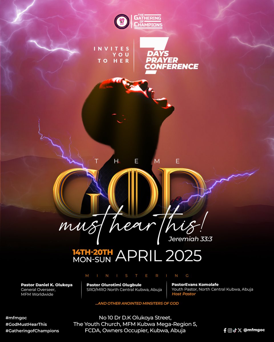 mfmgoc's tweet photo. The series continues...
#7DaysOfPower #7DaysOfPrayer #7DaysOfGlory #mannawater #mfmgoc #gatheringofchampions https://t.co/16A4LDmQL0