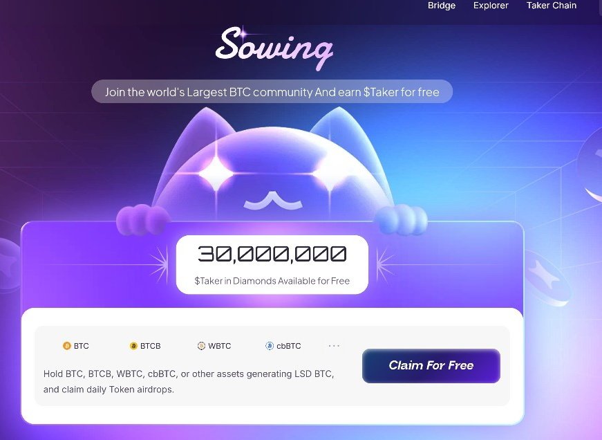 📌TAKER Protocol Sowing Event is LIVE

<a href="/TakerProtocol/">Taker</a> - Taker Sowing launches $30M in $TAKER to incentivize BTC holders.

If you're already mining $TAKER, join this sowing event for more rewards, 30 Million worth of $TAKER are up for grab.

➛ Goto: sowing.taker.xyz/?start=X3M7H2K…
➛