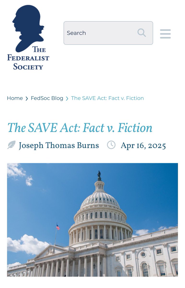 The #SaveAct: Fact v. Fiction | <a href="/FedSoc/">Federalist Society</a> 

👉🏻 fedsoc.org/commentary/fed…

#USA #US #vote #voting #election #elections 

<a href="/John_Seravalli1/">John Seravalli</a> <a href="/AndrewDavis_edu/">Andrew Davis</a> <a href="/makracker/">Michael Kracker</a> <a href="/ErieCountyGOP/">Erie County GOP</a> <a href="/PatrickReillyNY/">Patrick Reilly</a> <a href="/JSWeingartner/">Jason Weingartner</a> <a href="/Team_Tenney/">Team Tenney</a> <a href="/EliseStefanik/">Elise Stefanik</a> <a href="/nysoccp/">Onondaga County Conservative Party</a> <a href="/OnondagaGOP/">Onondaga County Republican Committee</a> <a href="/spencecarr/">Spencer Carr</a>