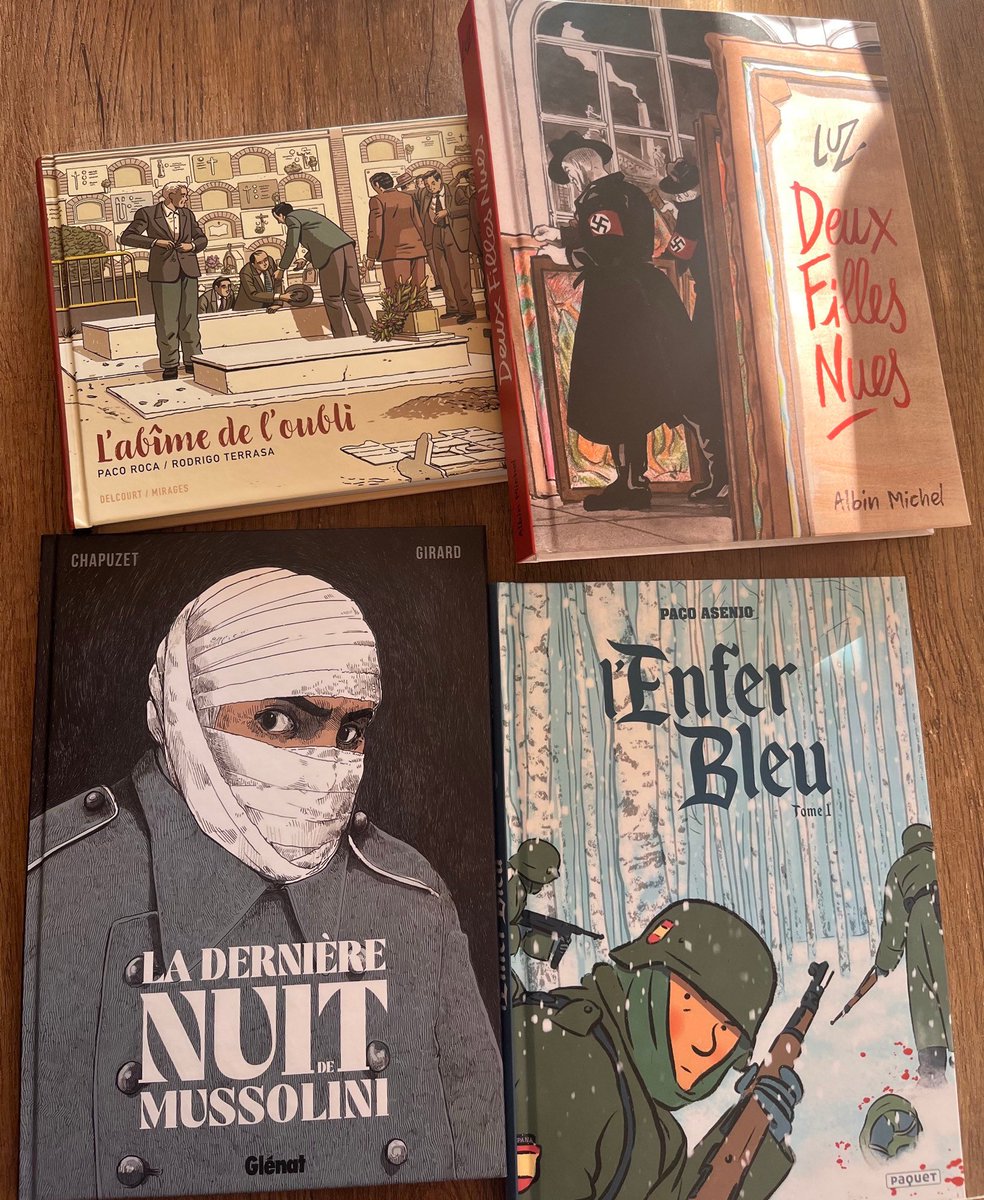 Lectures de vacances 1/2 #Bd #Histoire : 
- L’abîme de l’oubli, Roca-Terrasa, Delcourt
- L’enfer bleu, Asenjo, Paquet, 
- La dernière nuit de Mussolini, Chapuzet-Girard, Glénat 
- Deux filles nues, Luz, Albin Michel