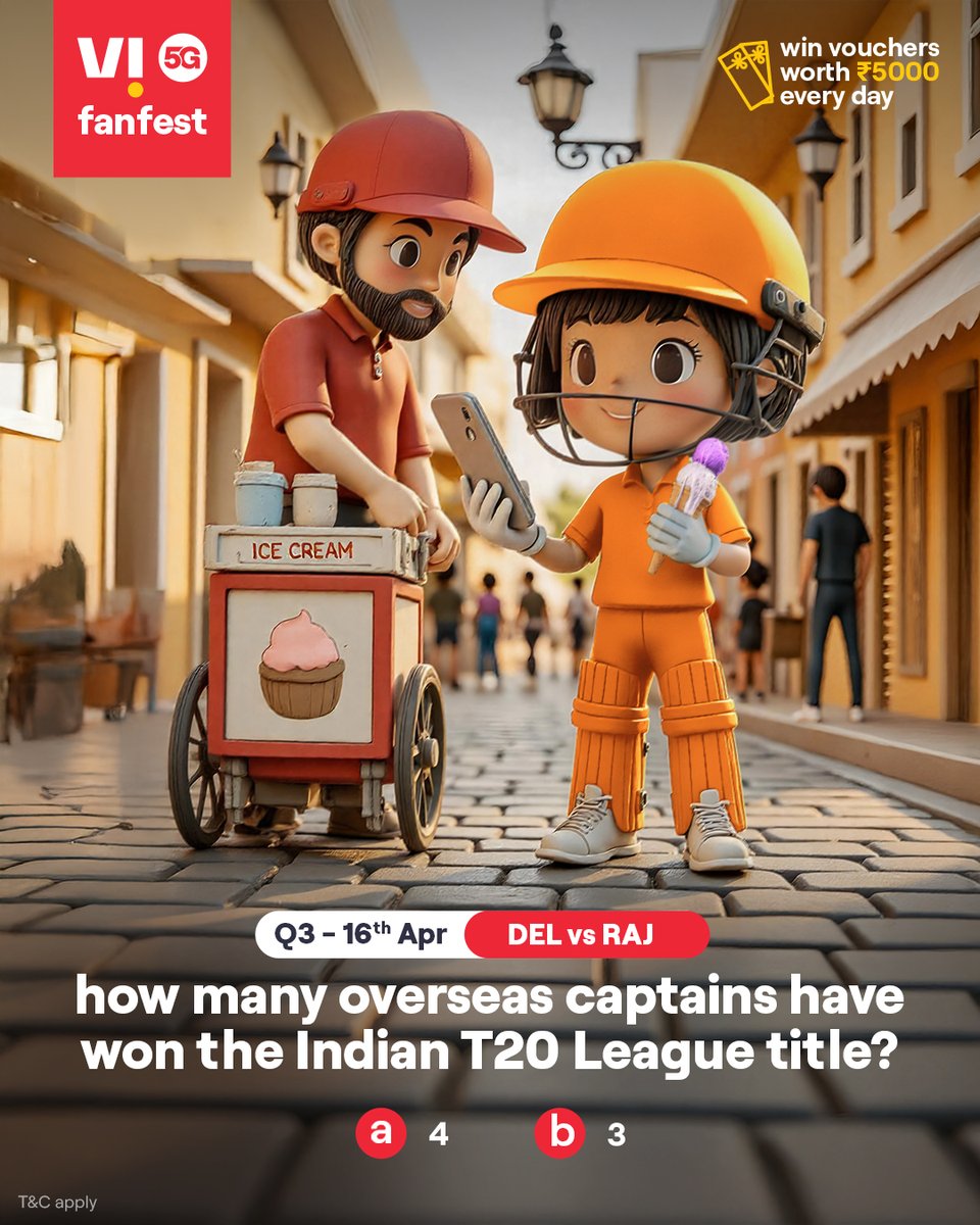 Cricky is testing your cricket IQ 🏏💡
Comment #Vi5Gfanfest with the right answers to all 5 questions today and stand a chance to win vouchers worth ₹5,000 🎟️✨🏆
.
.
#ChallengeAlert #WinPrizes #Quiz #ParticipateAndWin #DELvsRAJ #Delhi #Rajasthan