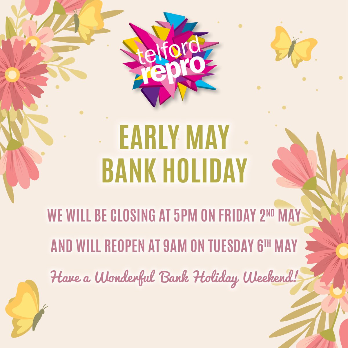 📌Bank Holiday Opening Times📌
We will be closing at 5pm on Friday 2nd May and reopening at 9am on Tuesday 6th May 😁. We hope everyone has a great long weekend!