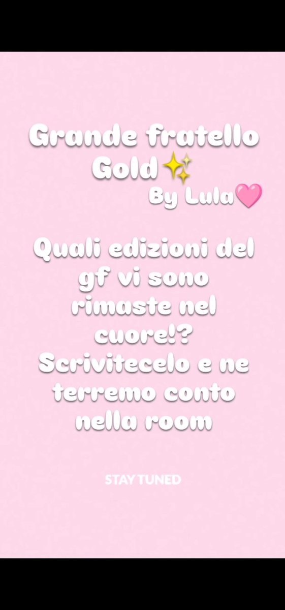 lamustars's tweet photo. Grazie a tutti per la partecipazione 🩷Ricondivido affinché possiate vederlo tutti🌟Più tardi vi porró un' altra domanda che ci servirà per capire i vostri gusti💕Cercherò di creare una cosa carina e magari con qualche 🎁🤫#GrandeFratello #lula #Gfgold✨ https://t.co/fcD3oHGnXG