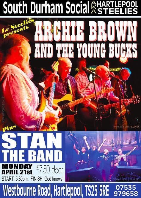 Special gig coming up this Bank Holiday Monday as The Young Bucks &amp; Stan The Band play South Durham Social Club, ‘The Steelies’ 28 Westbourne Rd, #Hartlepool TS25 5RE 5.30pm ko Pls RT thanks 
<a href="/NewcastleAudio/">NewcastleAudio</a> 
<a href="/JoWhereToGo/">Jowheretogo 🗨</a>  @RockingMagpie <a href="/NovaradioNE/">Nova Radio N E</a> <a href="/craftbeerncl/">Craft Beer Newcastle</a> <a href="/NETheatreGuide/">NETheatreGuide</a>