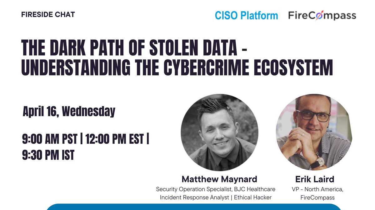 Starting Soon! 

Join us for today’s fireside chat on "The Dark Path of Stolen Data: Understanding the Cybercrime Ecosystem"

🔗 Join here: us06web.zoom.us/webinar/regist…

See you there!